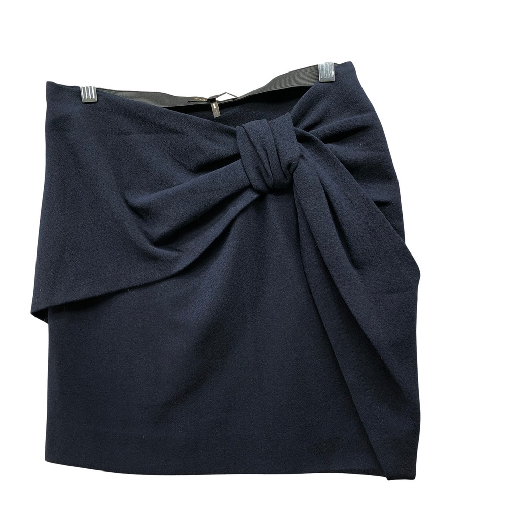 Maje‎ Paris Jojoba Mini Skirt Sz 38 US 6 Navy Blue Knot Front Drape Asymmetric